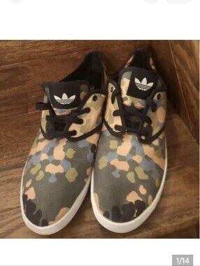 Adidas sneaker low skater Shoes, camouflage blue, Black green & Tan Women 9